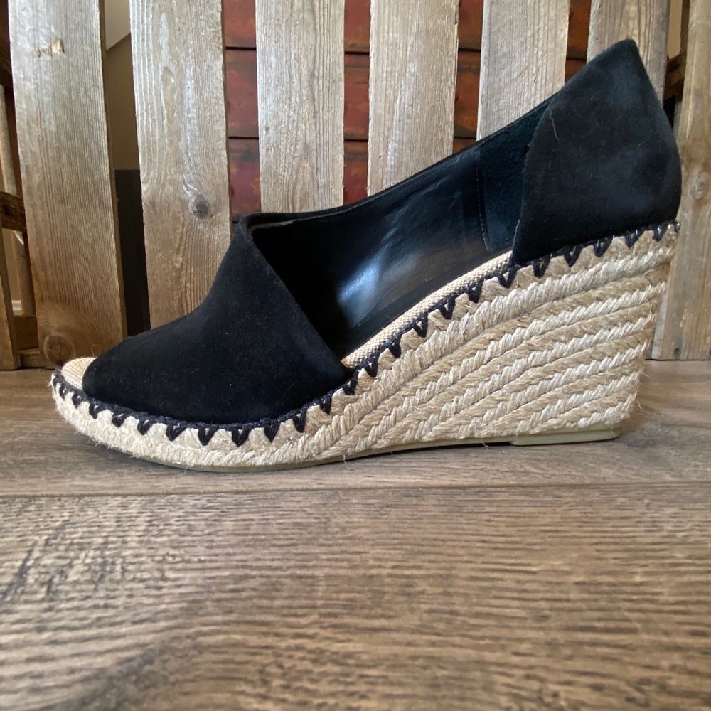 Vince Black Suede Espadrille Wedge